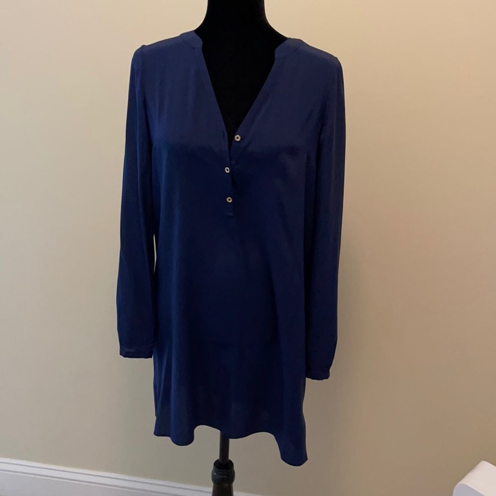 Lilly Pulitzer silk navy dress with gold buttons